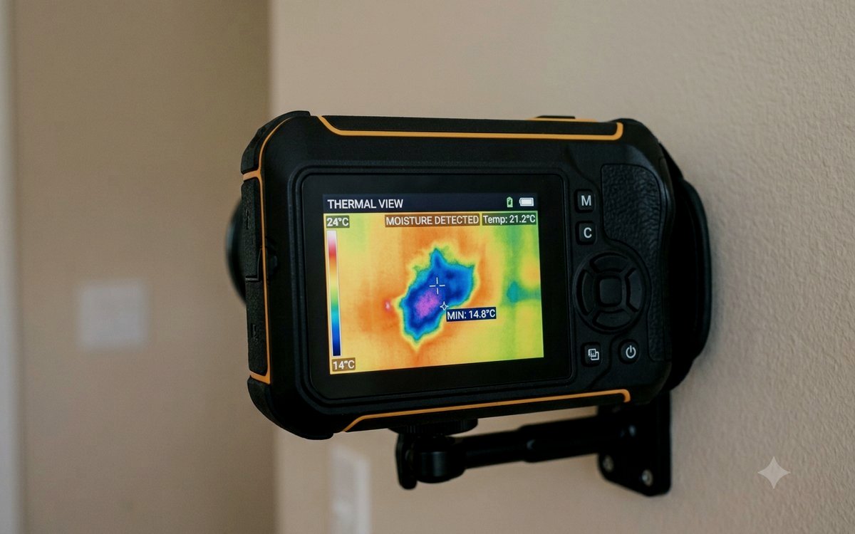 Moisture reader detecting hidden water behind a wall