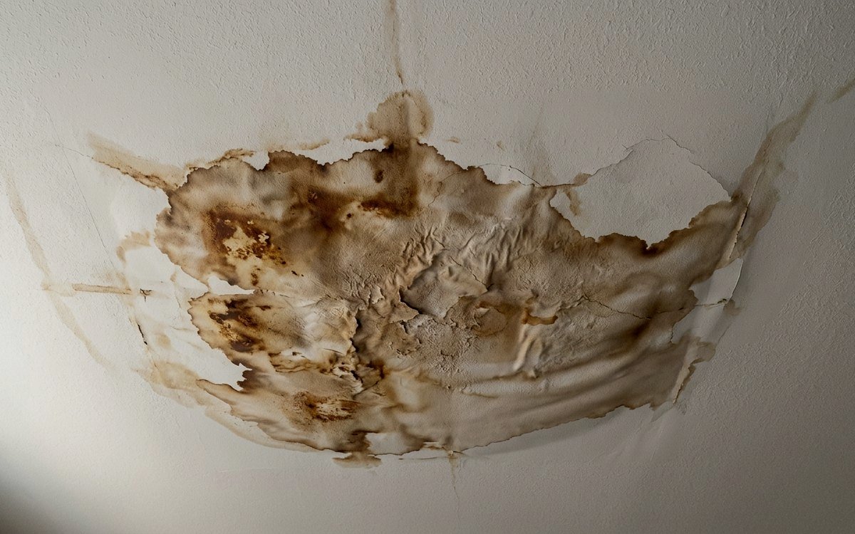Water-stained ceiling from a leak above